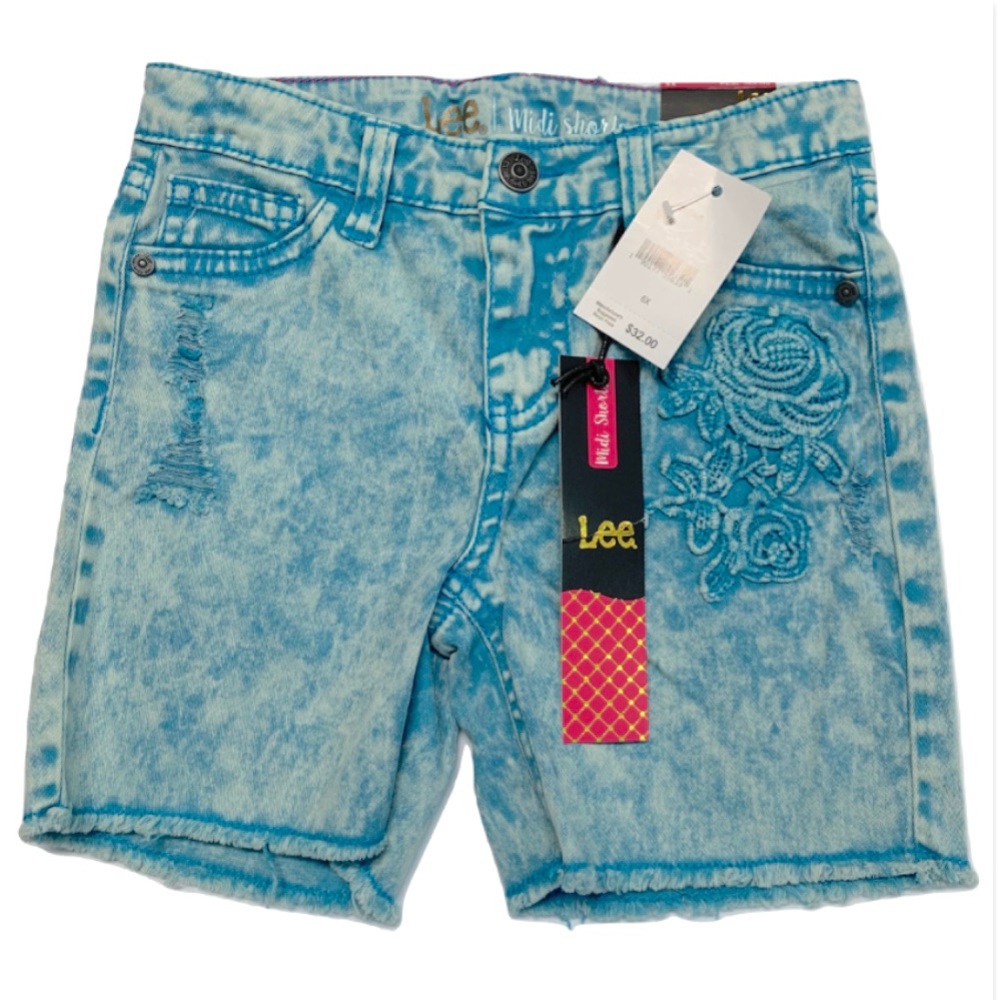SALE Lee Midi Acid Wash Distressed Jean Shorts